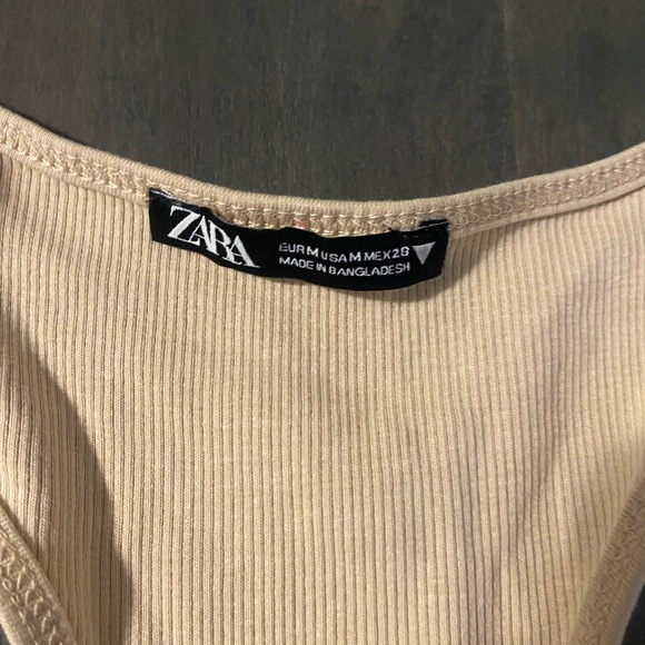 Zara Cream Ribbed Deep V Tank Top - Picture 2 of 5